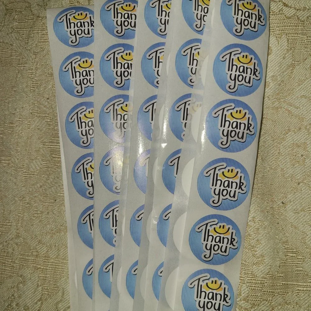 200 THANK YOU Stickers Blue Smiley 1